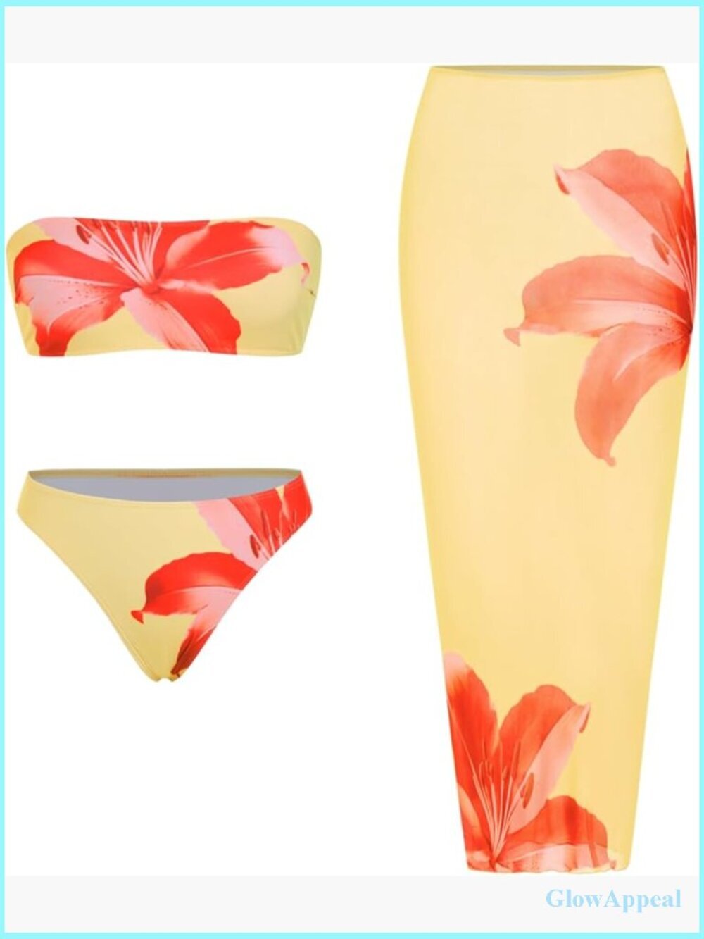 3-Piece Bandeau Bikini Set with Sheer Coverup Dress